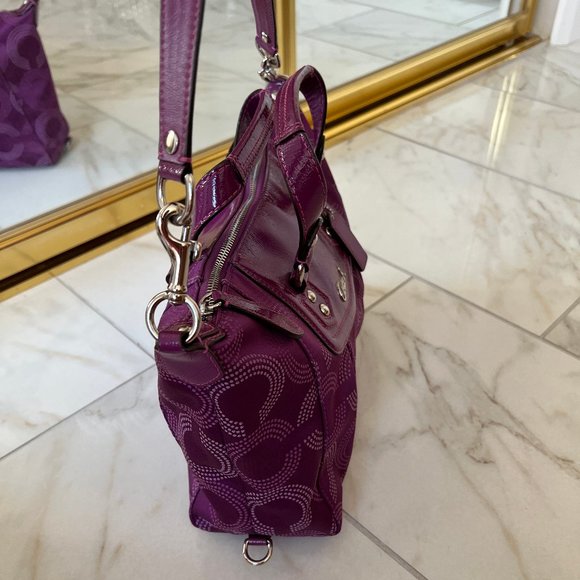 Coach Dotted OP Art Ashley Satchel Bag Purple pink cranberry silver hardware zip - Picture 4 of 8